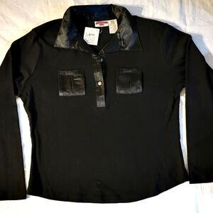Black Woman's Shirt with Satin Accents Petite M